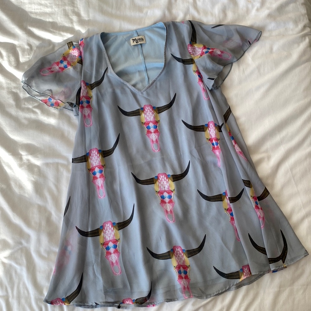Show Me Your Mumu Kylie Mini Dress | Lite Brite Bull Skull Longhorn | Medium
